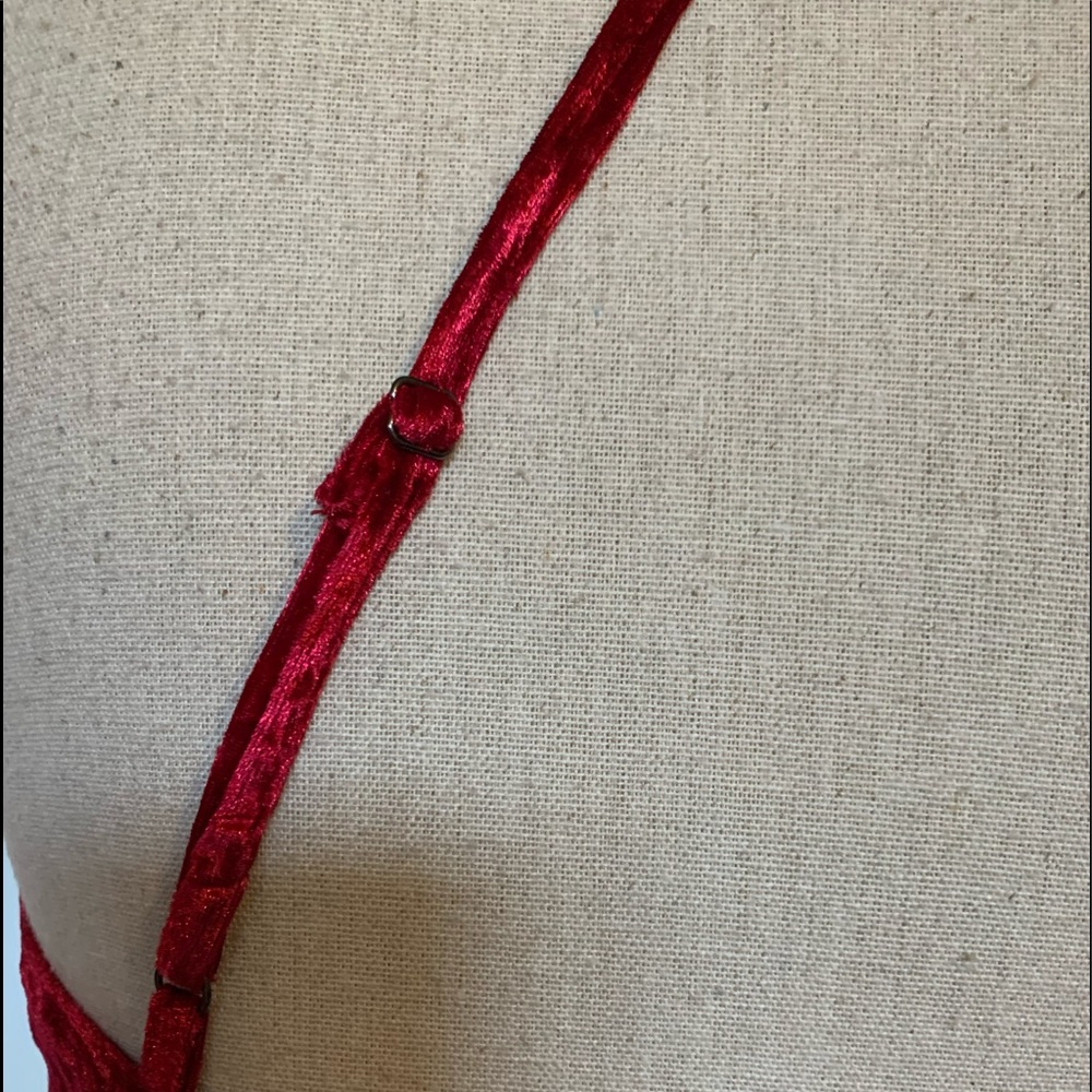❌DONATED❌Burgundy Red Velvet V-neck Criss Cross Back Straps Lined Maxi Dress - Picture 10 of 14
